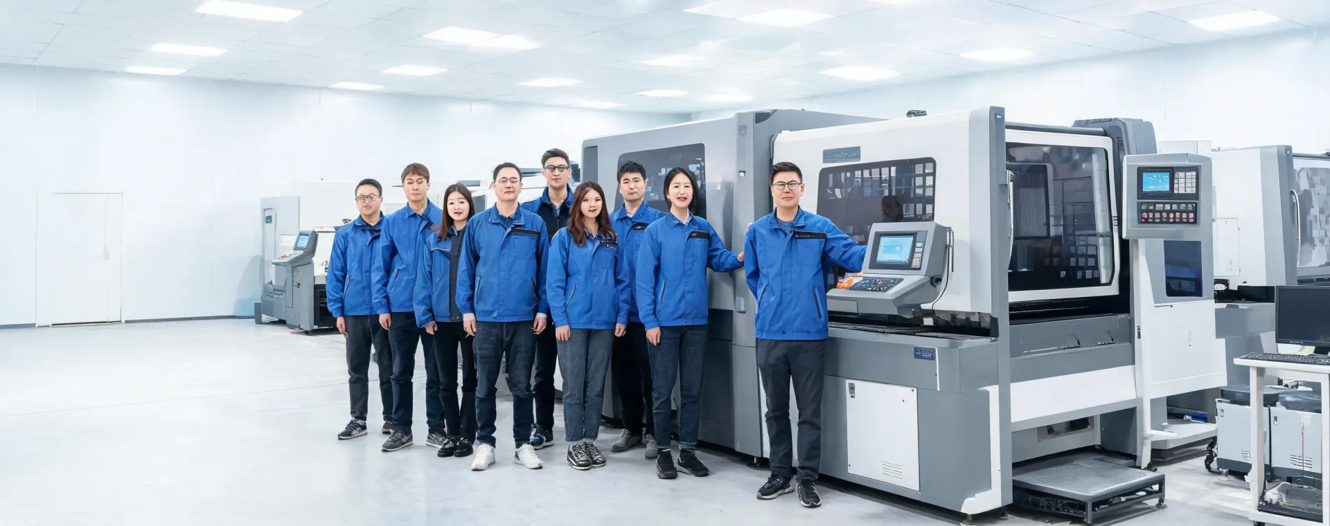 Laser applications team in a technical workshop