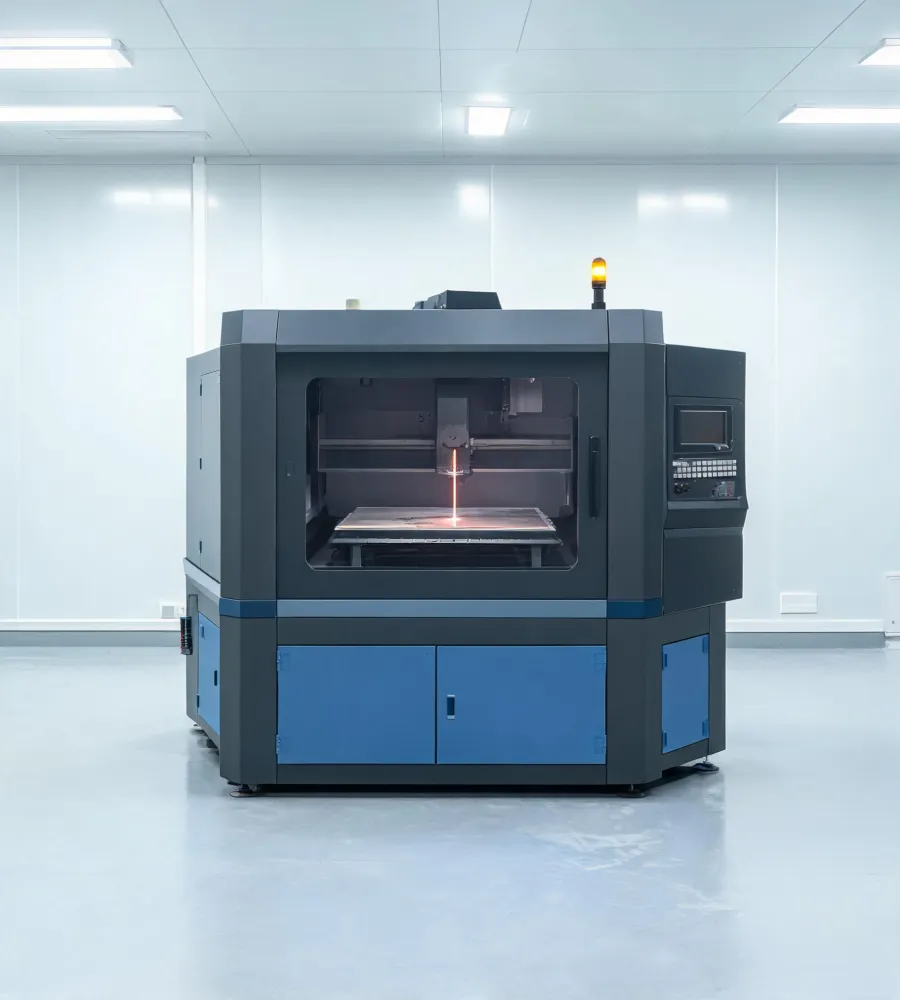Enclosed Trotec laser system processing sheet material