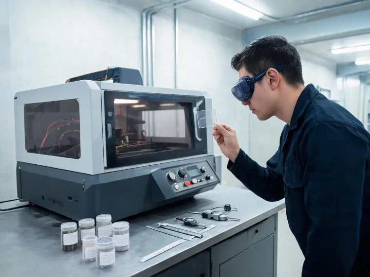 Laser application specialist inspecting an engraving result